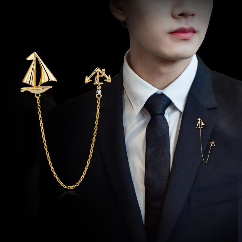 海军风胸针男士西装胸花领针高档链条别针扣衬衫领口装饰扣针徽章