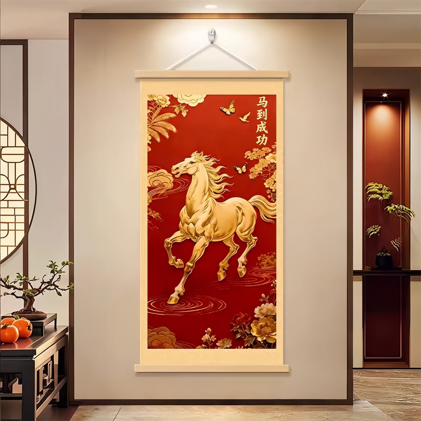 马到成功挂画2026马年客厅玄关沙发背景墙壁装饰画新春喜庆卷轴画,家居饰品,现代装饰画,淘宝优惠券,粉丝福利购,淘宝优惠卷
