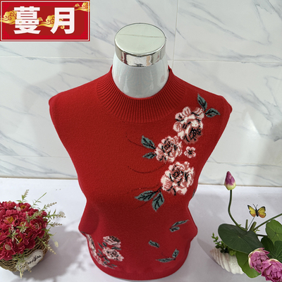 中老年女秋冬季100%纯羊毛针织衫