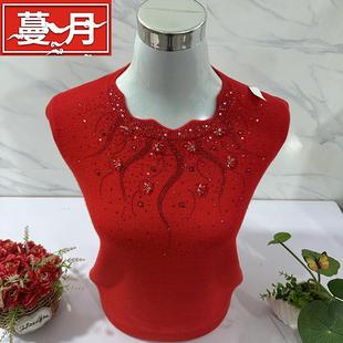 中老年人冬加绒加厚胖妈妈本命年红毛衣女圆领宽松针织羊毛衫上衣