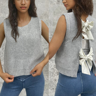 bow vest women and short winter sweater Autumn cardigan