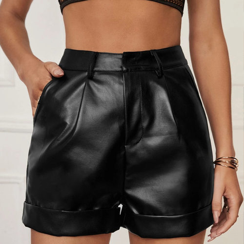 Leather shorts women's high roll womens casual bag hip pants