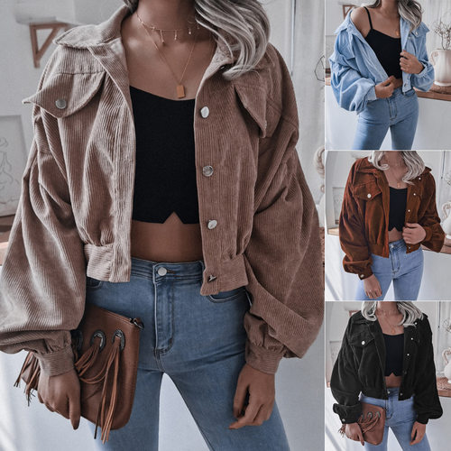 Ins women's long sleeved corduroy casual short jacket coat
