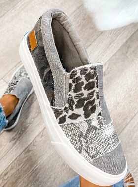 snake women casual shoes canvas shoes 大码43蛇纹平底帆布鞋