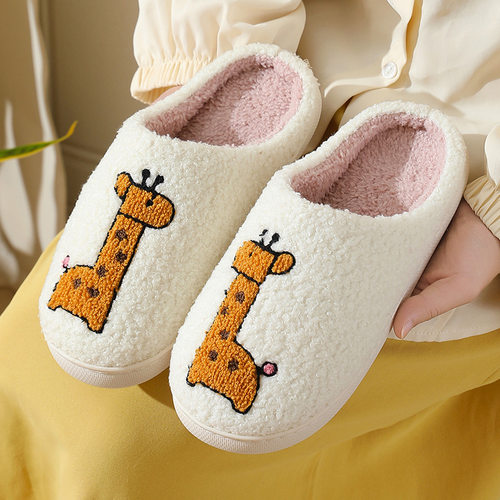 Home Cute Embroidered Giraffe Winter Cotton Couple slippers