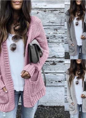 Women's long sleeved cardigan sweater loose plus size top