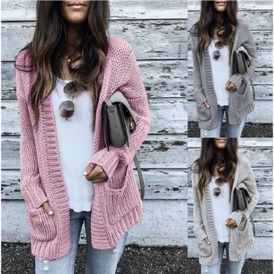 Women's long sleeved cardigan sweater loose plus size top