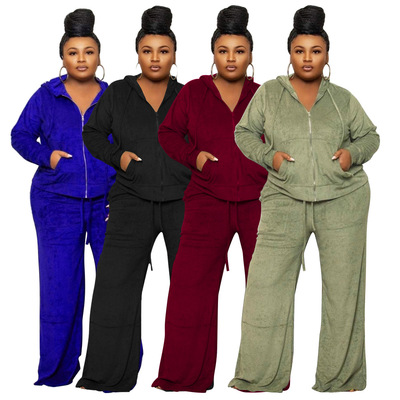 Women's autumn winter high waisted wide leg pants hoodie set