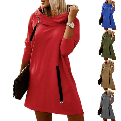 women's Loose zipper hooded long sleeved dress lady skirt