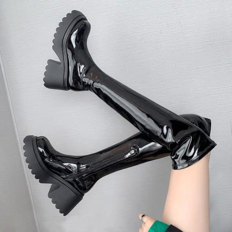 女弹力靴过膝靴漆皮高筒骑士靴women high heel boots long boots 女鞋 时装靴 原图主图