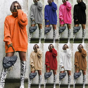 knitted woolen dress women neck winter high loose