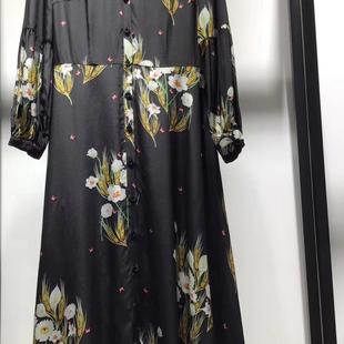 新品真丝印花连衣裙V领衬衣裙长裙时尚精品舒适大爱品质热卖