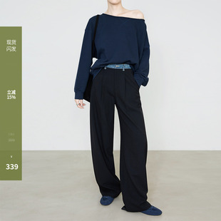 牛仔腰天丝羊毛直筒裤 小众设计师款 6830 女春新款 夏莫卡黑色阔腿裤