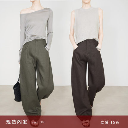 夏莫卡咖色亚麻裤老钱风裤子女春夏新款宽松休闲阔腿香蕉裤7706