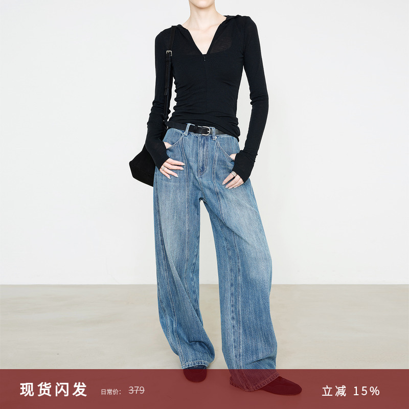 夏莫卡时髦竹节蓝歌剧院牛仔裤