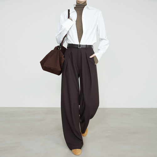 夏莫卡棕色可机洗醋酸羊毛阔腿裤