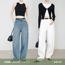 夏莫卡白色牛仔裤 706 女弧形弯刀裤 高个子加长雅痞牛仔阔腿香蕉裤