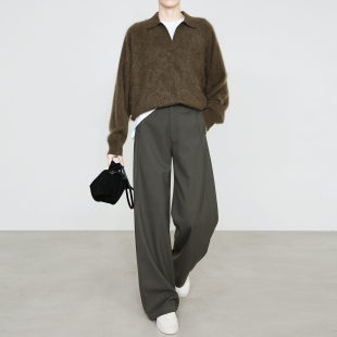 裤 女秋冬软垂感天丝羊毛直筒西装 加长9738 阔腿裤 夏莫卡榉木色窄版