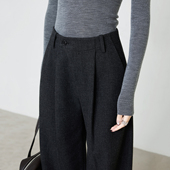 6855 女秋冬后松紧显瘦弧形裤 裤 绵羊毛阔腿裤 夏莫卡斜门襟灰色西装
