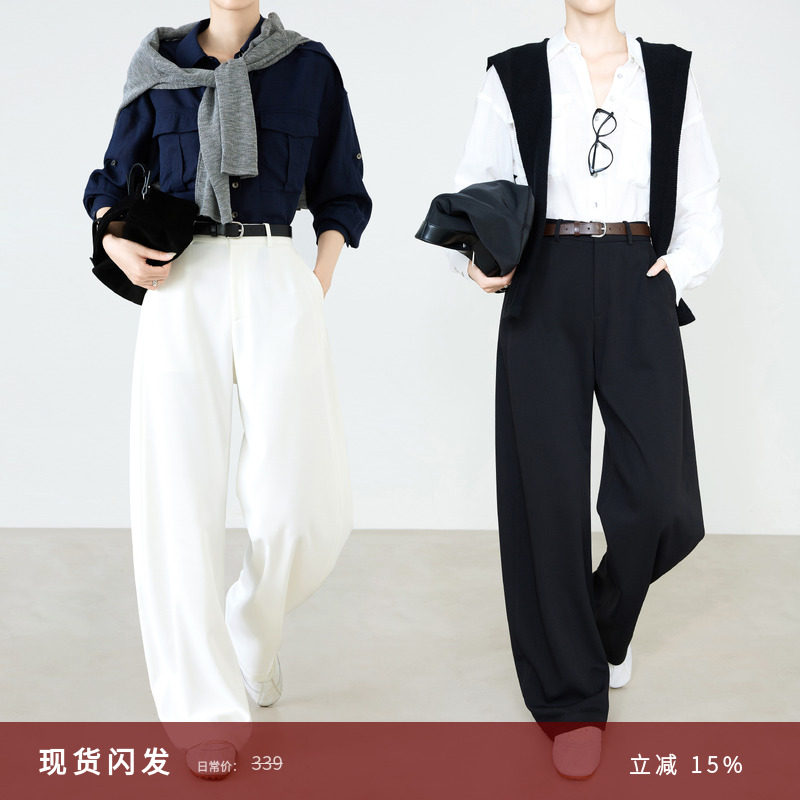 夏莫卡白色阔腿裤女2025新款秋弧形弯刀裤加长显瘦黑色香蕉裤9724,女装/女士精品,休闲裤,淘宝优惠券,粉丝福利购,淘宝优惠卷