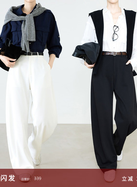 夏莫卡白色阔腿裤女2025新款秋弧形弯刀裤加长显瘦黑色香蕉裤9724