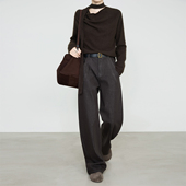 夏莫卡巧克力棕色弯刀裤 6843 弹力天丝棉牛仔裤 立体分隔显瘦香蕉裤