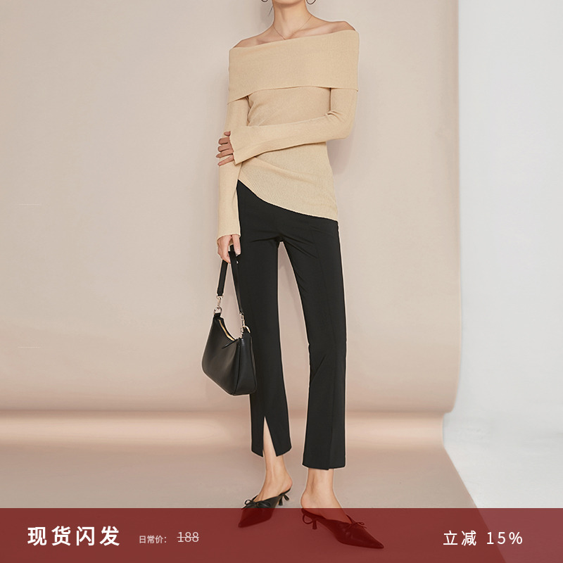 夏莫卡竹竿腿开叉显瘦抗皱小西裤