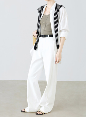 夏莫卡白色直筒裤2026新款米粒绣工艺解构显瘦抗皱免烫西装裤9788