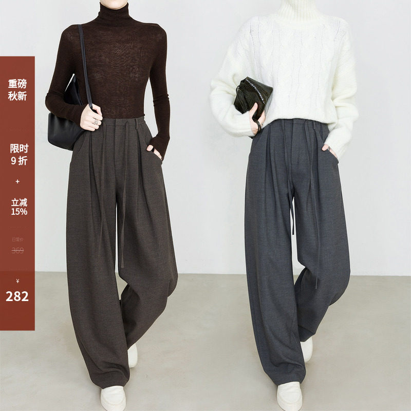 夏莫卡美拉德棕色阔腿裤女2026新款秋冬松紧腰休闲西装裤加长7109