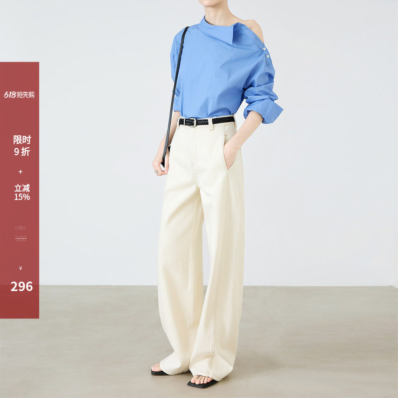 夏莫卡拱针绣线天丝棉牛仔裤女2026新款静奢老钱风显瘦直筒裤9708