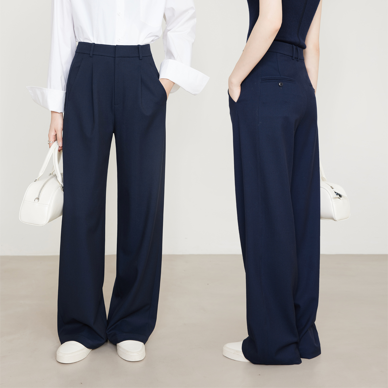 夏莫卡极简通勤显瘦阔腿西装裤