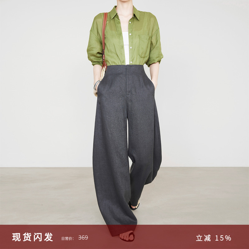 夏莫卡梨形天菜松弛感亚麻裤