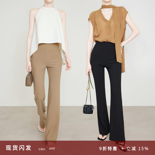 夏莫卡通勤显瘦显腿长喇叭裤