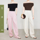 轻薄松弛老钱风裤 女夏新品 子加长6783 粉色阔腿裤 夏莫卡100%亚麻裤