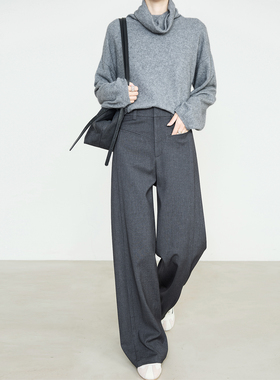 夏莫卡高智姐感灰色西装裤女柔软垂感澳毛铜氨羊毛直筒裤加长6850