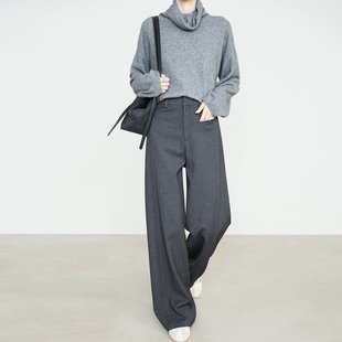 加长6850 女柔软垂感澳毛铜氨羊毛直筒裤 夏莫卡高智姐感灰色西装 裤