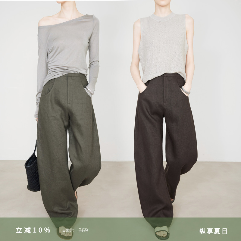 夏莫卡100%亚麻松弛感香蕉裤