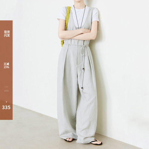 夏莫卡天丝麻时髦凉感显瘦背带裤