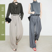 裤 贵气老钱极简风通勤灰色西装 7994 女2026新款 夏莫卡高智感阔腿裤
