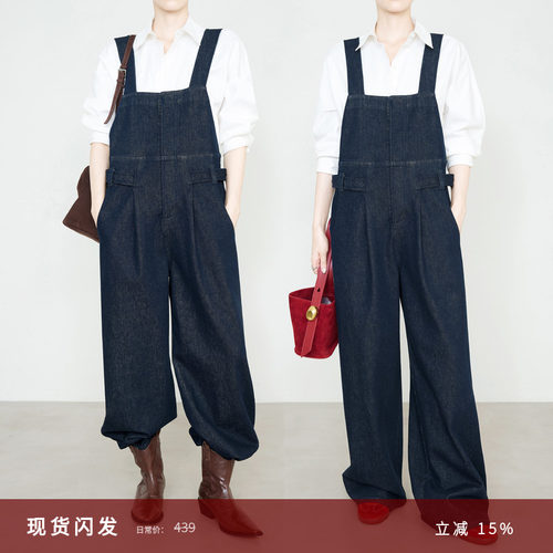 夏莫卡时髦减龄飒爽牛仔背带裤