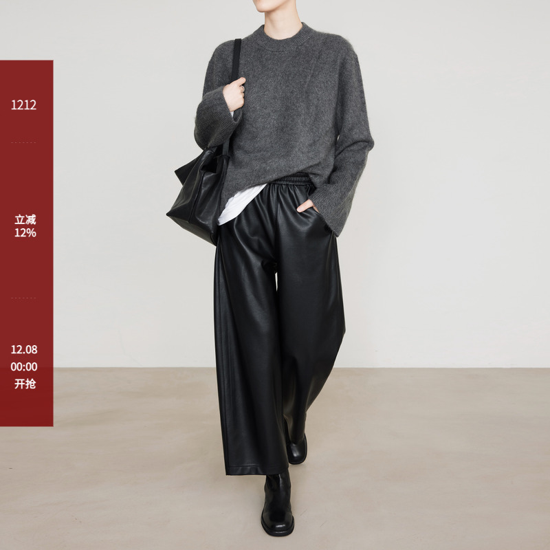 夏莫卡时髦精人手一条九分PU皮裤