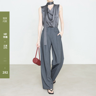 设计感屁帘裤 夏莫卡裙帘灰色西装 天丝羊毛直筒裤 女2026新款 6906 裤