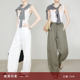 夏莫卡白色直筒裤 加长7856 子100%亚麻裤 女春夏新款 松紧腰老钱风裤