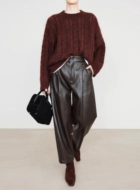 夏莫卡美拉德咖色皮裤女加绒保暖软糯垂显瘦九分裤锥形PU皮裤9614