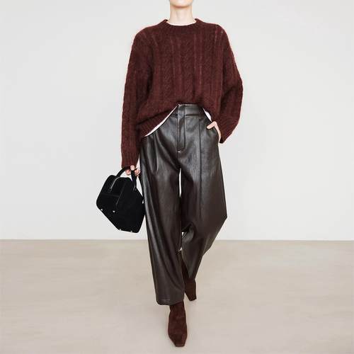 夏莫卡蛋白金属丝显瘦九分PU皮裤