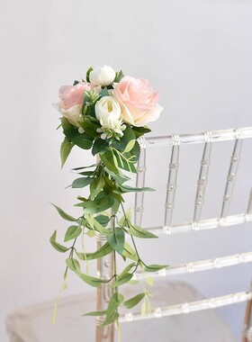 婚庆椅背花仿真绢花户外婚礼酒店庆典活动椅子楼梯装饰绑花假花束