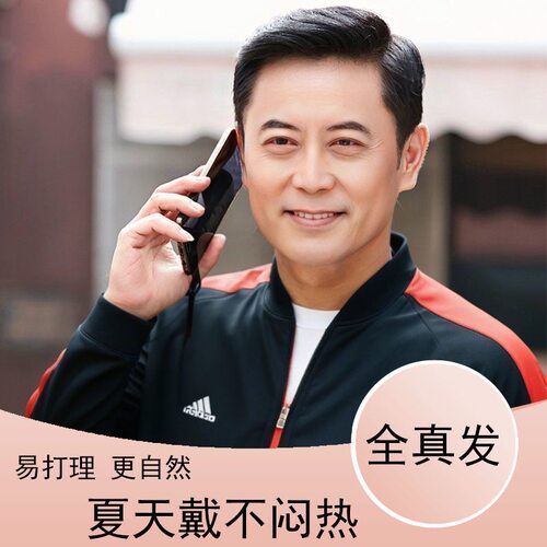 中老年男士全真发头套真人发丝帅气偏分发型遮白发佩戴简单能水洗