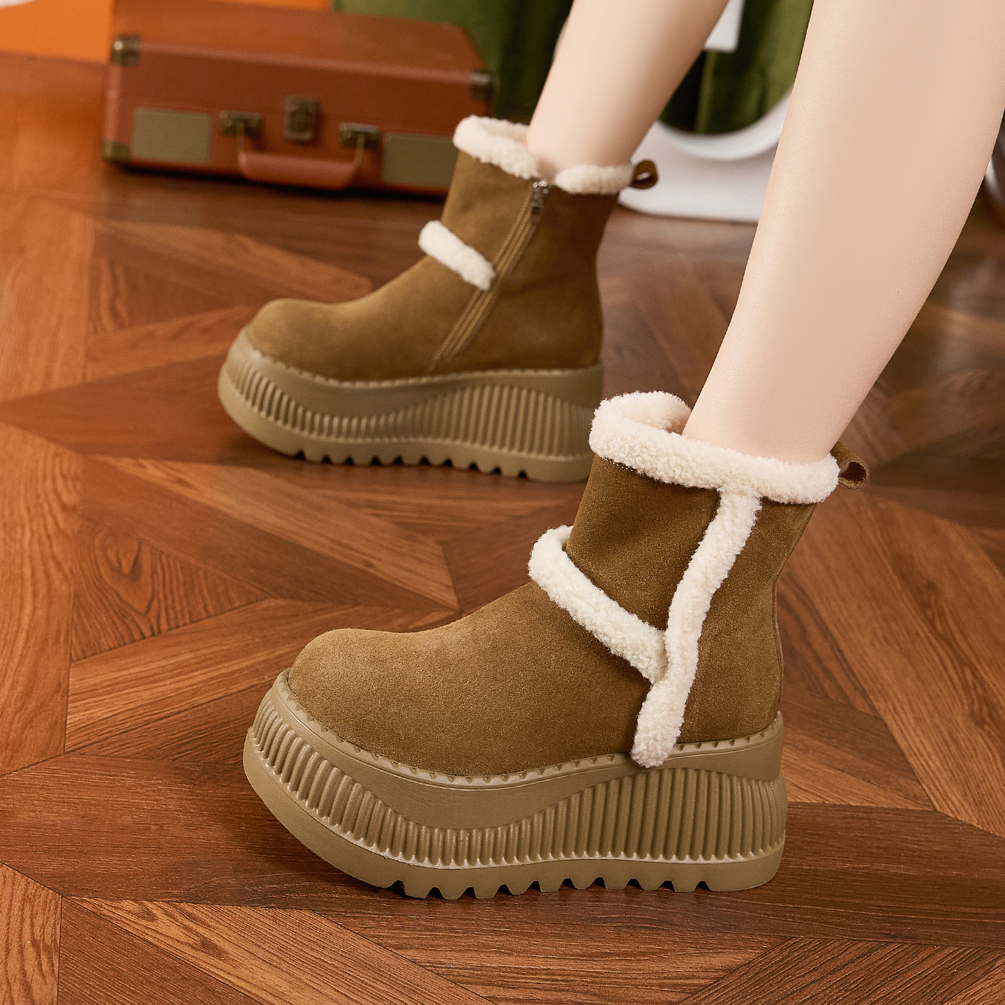 8CM厚底雪地靴女2025冬季新款小个子加绒保暖厚底增高百搭女棉鞋