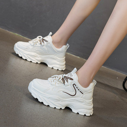 7CM内增高老爹鞋女2026春季新款小个子厚底松糕爆款真皮运动女鞋