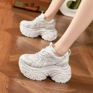 真皮运动女鞋 9CM内增高老爹鞋 巨好看厚底松糕爆款 新款 女2026春季